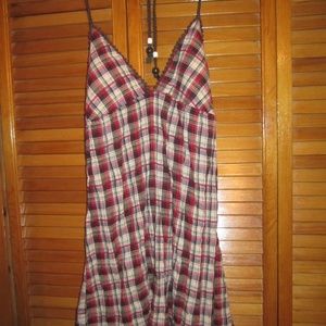 Self Esteem Boho Halter Dress/Long Tunic. Women's Sz M, Plaid Reds, browns, tan